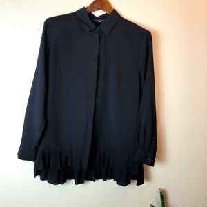 French Connection || BLACK Long Sleeves Raffle Blouse Top SMALL